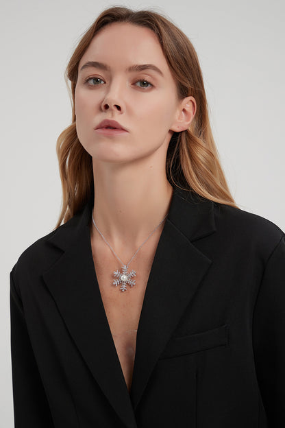 ❄️ Luxe Silver Pavé Snowflake Brooch & Necklace - Convertible Pearl Statement Piece