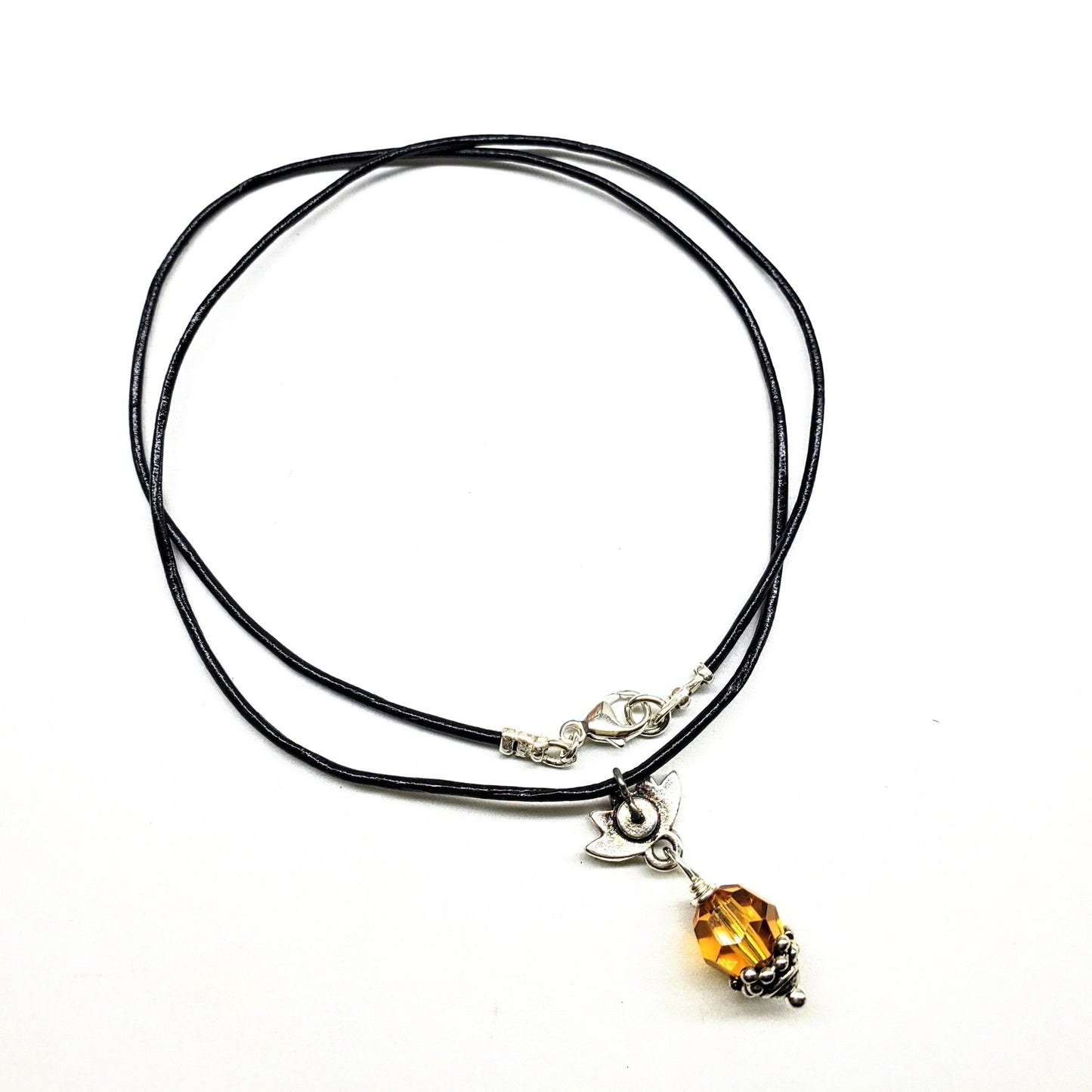 Silver Crystal Pineapple Leather Necklace