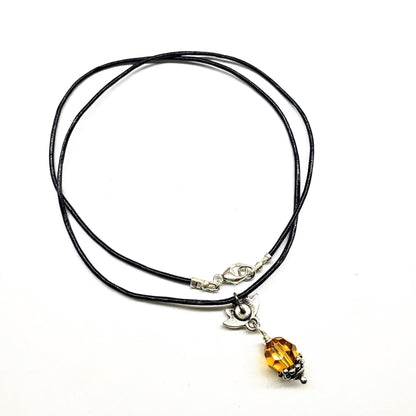 Silver Crystal Pineapple Leather Necklace