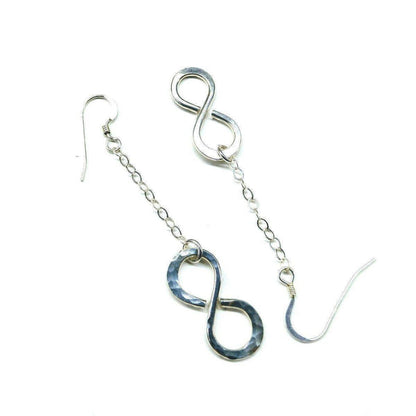Sterling Silver Hammer Patterned Infinity Earrings - Handcrafted Montana Jewelry