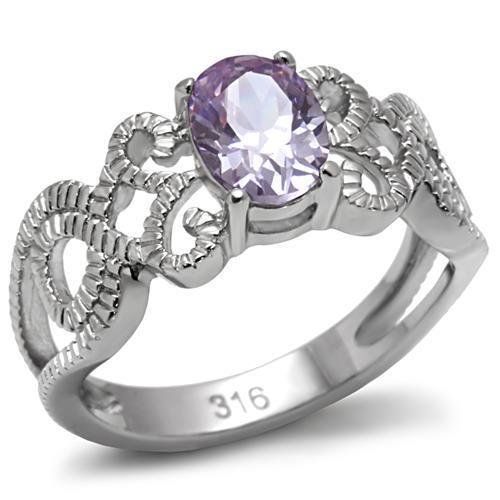 Light Amethyst Solitaire Ring - Stainless Steel